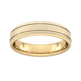 Goldsmiths 5mm Slight Court Heavy Matt Finish With Double Grooves Wedding Ring In 9 Carat Yellow Gold - Ring Size Q