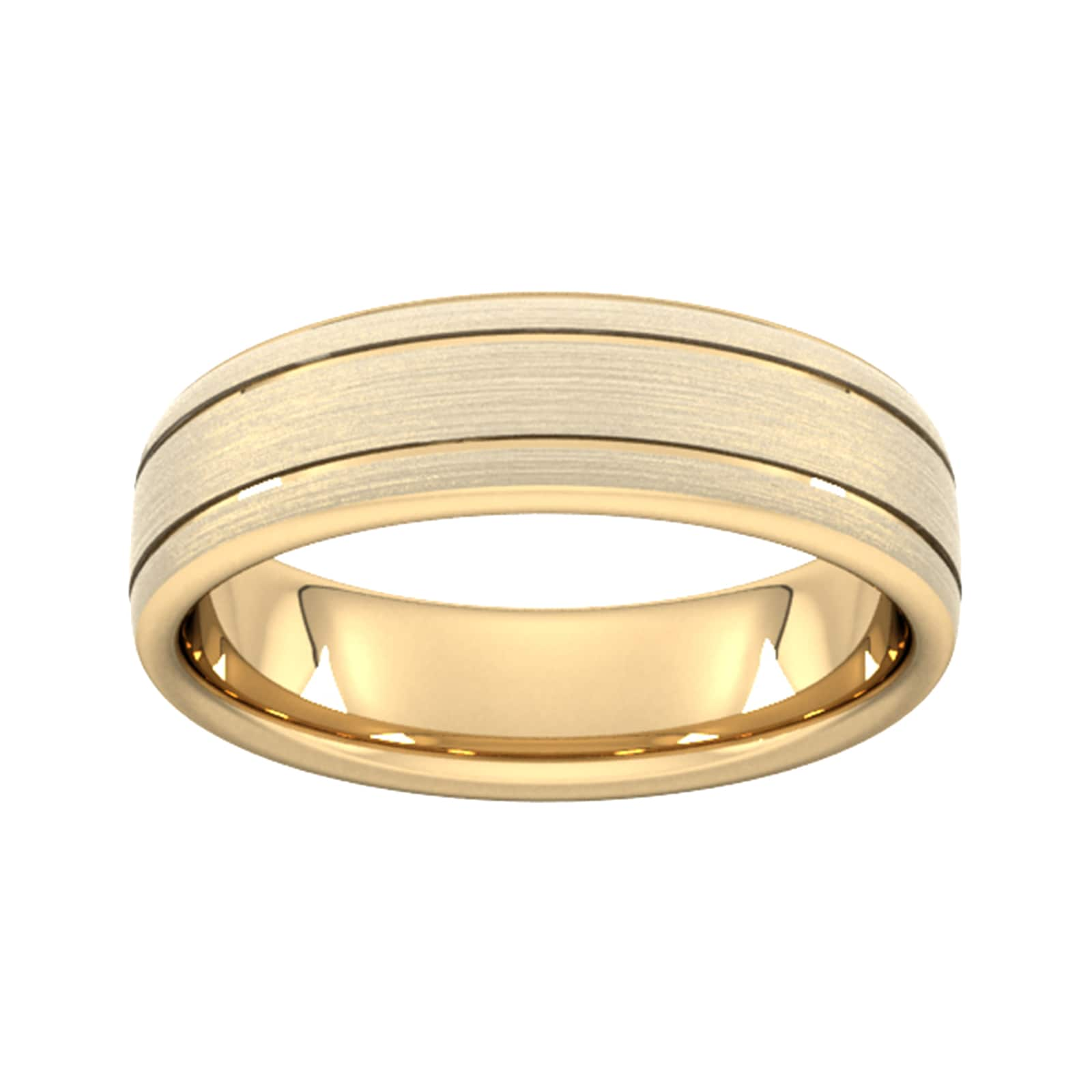 6mm Slight Court Heavy Matt Finish With Double Grooves Wedding Ring In 9 Carat Yellow Gold - Ring Size G