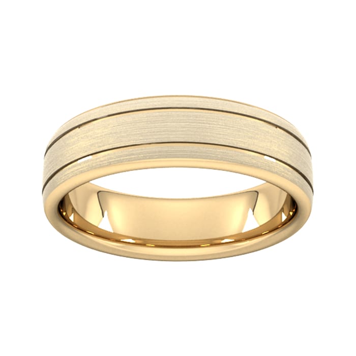 Goldsmiths 6mm Slight Court Heavy Matt Finish With Double Grooves Wedding Ring In 9 Carat Yellow Gold - Ring Size G