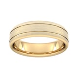 Goldsmiths 6mm Slight Court Heavy Matt Finish With Double Grooves Wedding Ring In 9 Carat Yellow Gold - Ring Size G