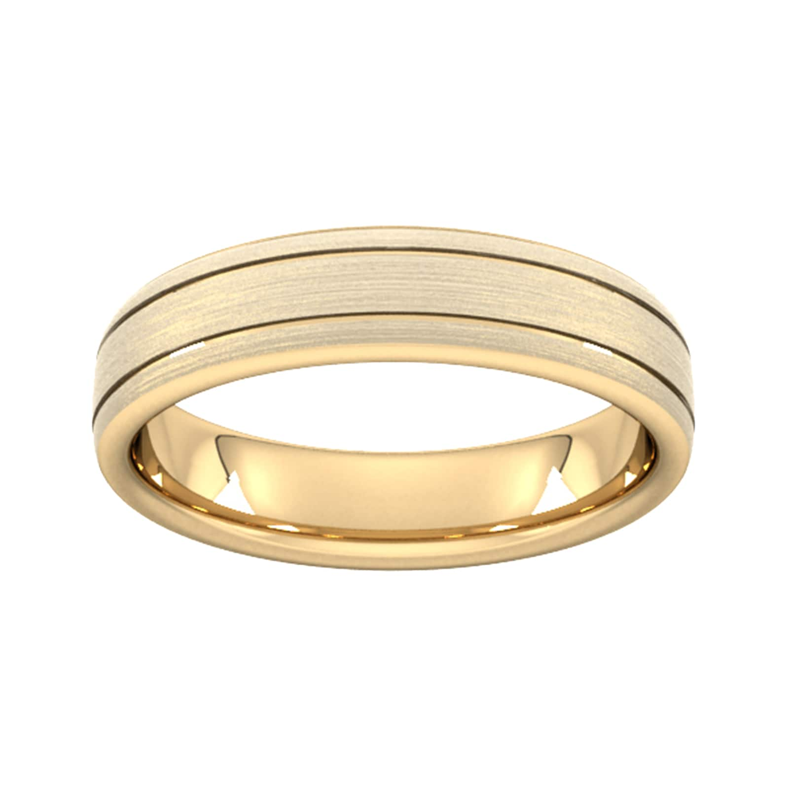 5mm Slight Court Extra Heavy Matt Finish With Double Grooves Wedding Ring In 9 Carat Yellow Gold - Ring Size P