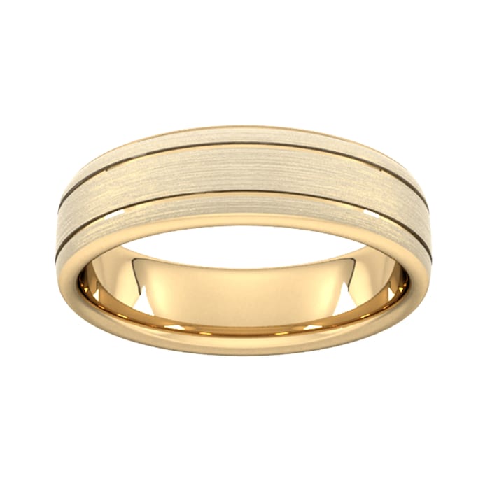 Goldsmiths 6mm Slight Court Extra Heavy Matt Finish With Double Grooves Wedding Ring In 9 Carat Yellow Gold