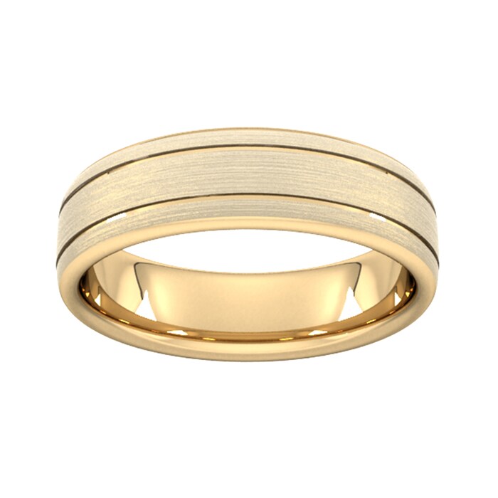 Goldsmiths 6mm Slight Court Extra Heavy Matt Finish With Double Grooves Wedding Ring In 9 Carat Yellow Gold - Ring Size Q