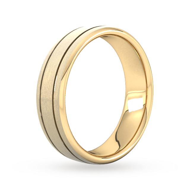 Goldsmiths 6mm Slight Court Extra Heavy Matt Finish With Double Grooves Wedding Ring In 9 Carat Yellow Gold - Ring Size Q