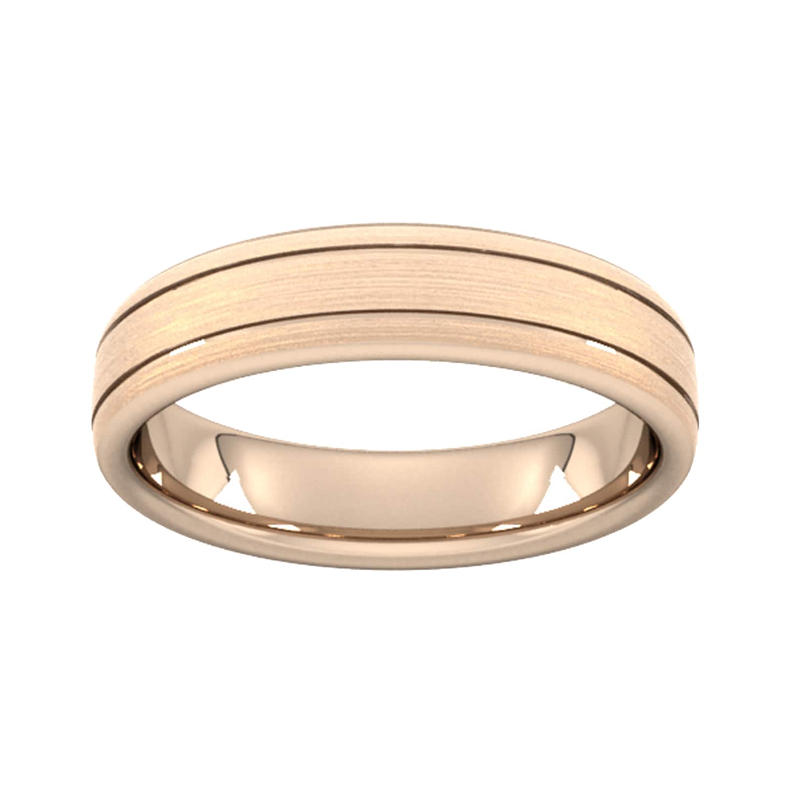 5mm Slight Court Standard Matt Finish With Double Grooves Wedding Ring In 9 Carat Rose Gold - Ring Size U