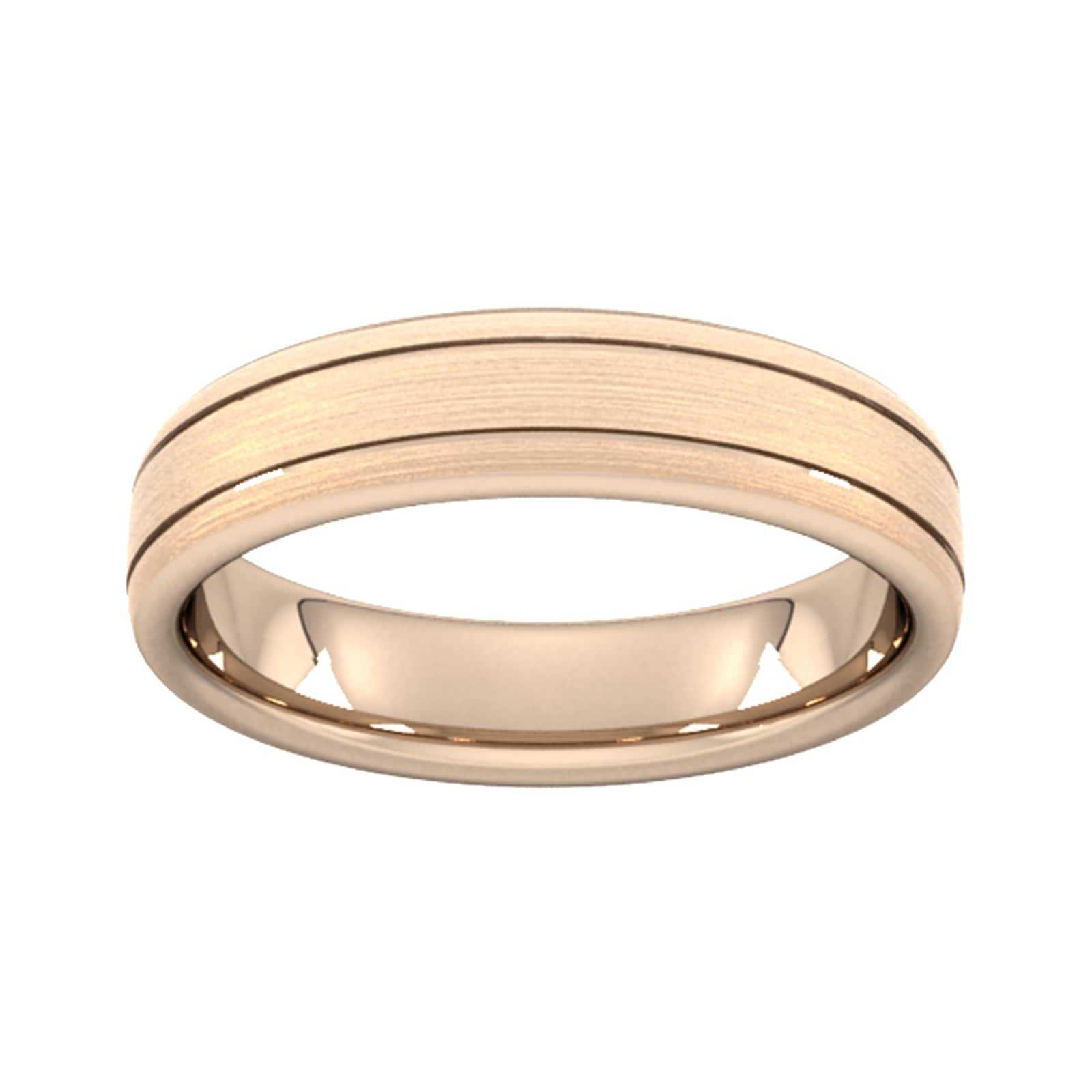 5mm Slight Court Standard Matt Finish With Double Grooves Wedding Ring In 9 Carat Rose Gold - Ring Size H