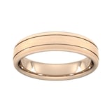 Goldsmiths 5mm Slight Court Standard Matt Finish With Double Grooves Wedding Ring In 9 Carat Rose Gold