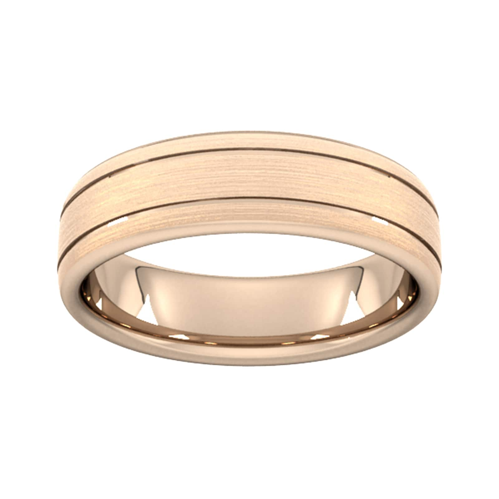 6mm Slight Court Standard Matt Finish With Double Grooves Wedding Ring In 9 Carat Rose Gold - Ring Size T