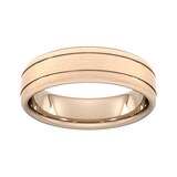 Goldsmiths 6mm Slight Court Standard Matt Finish With Double Grooves Wedding Ring In 9 Carat Rose Gold