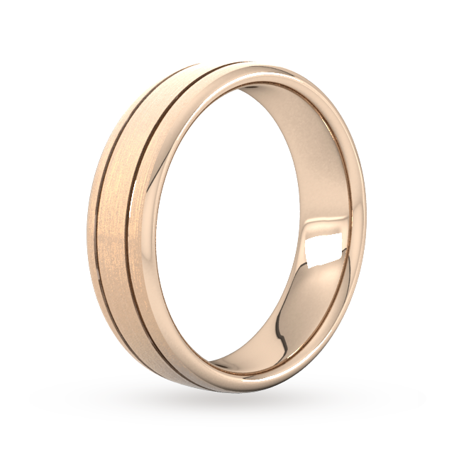 Goldsmiths 6mm Slight Court Standard Matt Finish With Double Grooves Wedding Ring In 9 Carat Rose Gold
