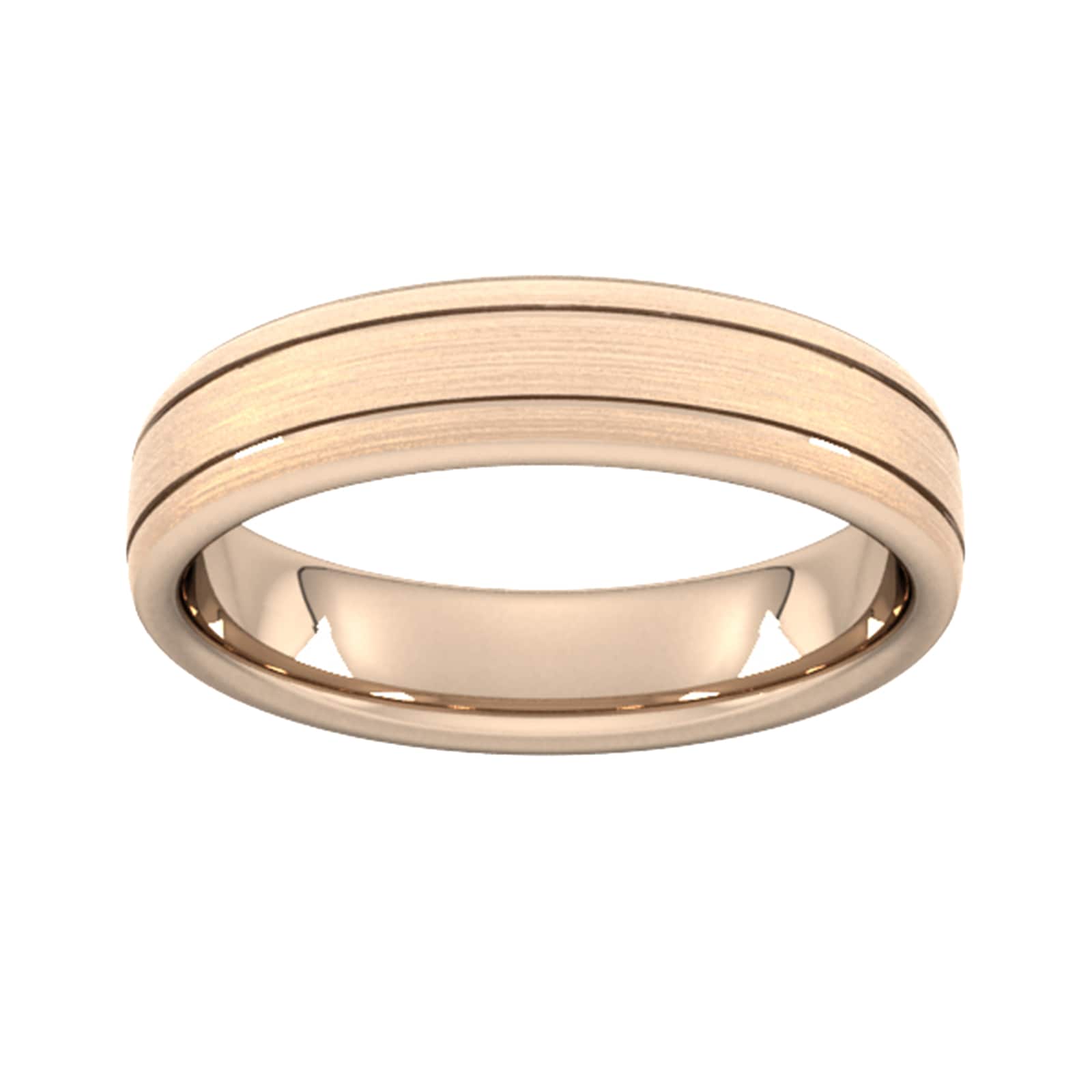 5mm Slight Court Heavy Matt Finish With Double Grooves Wedding Ring In 9 Carat Rose Gold - Ring Size V