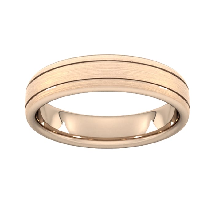Goldsmiths 5mm Slight Court Heavy Matt Finish With Double Grooves Wedding Ring In 9 Carat Rose Gold - Ring Size V