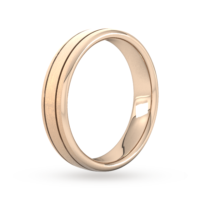 Goldsmiths 5mm Slight Court Heavy Matt Finish With Double Grooves Wedding Ring In 9 Carat Rose Gold - Ring Size S