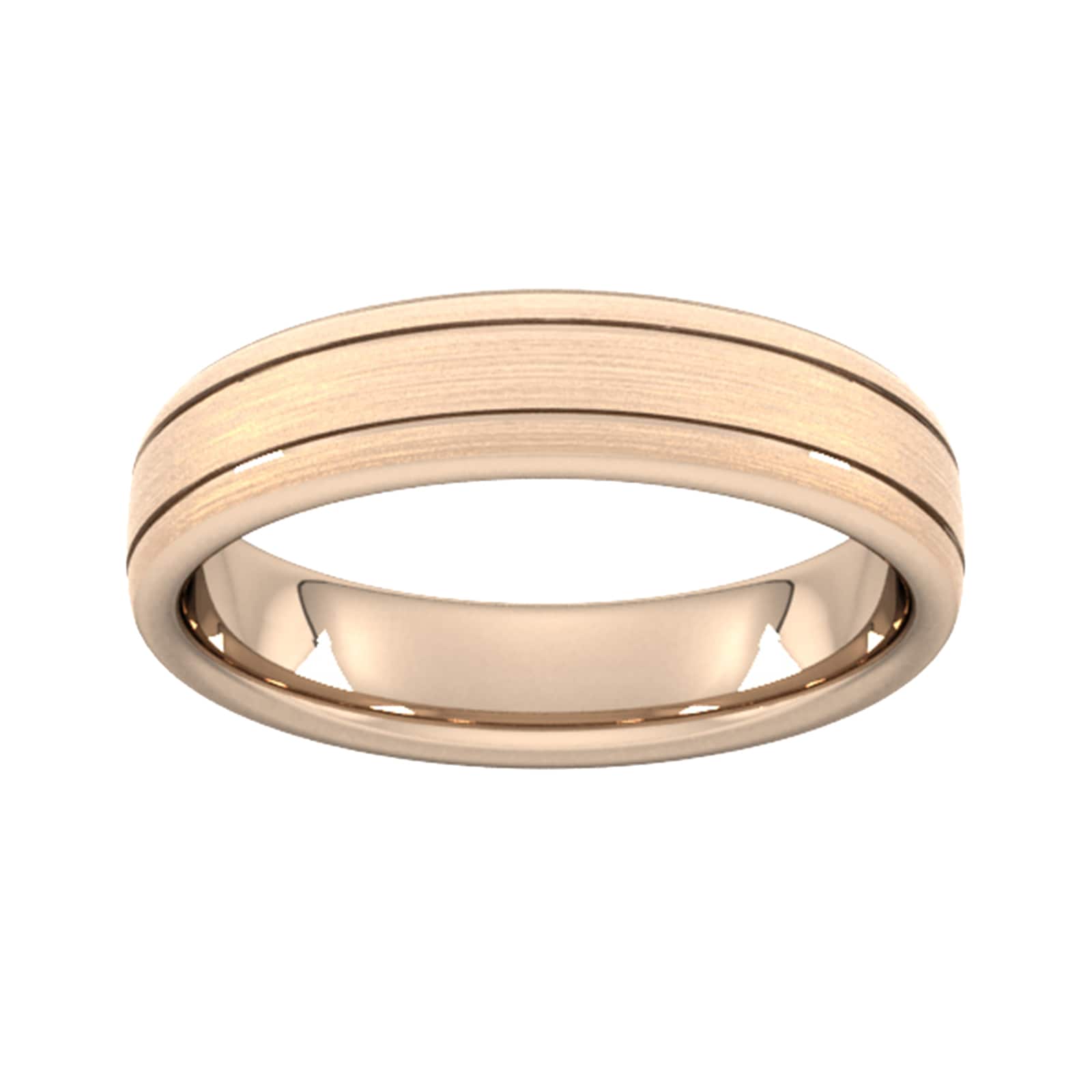 5mm Slight Court Extra Heavy Matt Finish With Double Grooves Wedding Ring In 9 Carat Rose Gold - Ring Size V