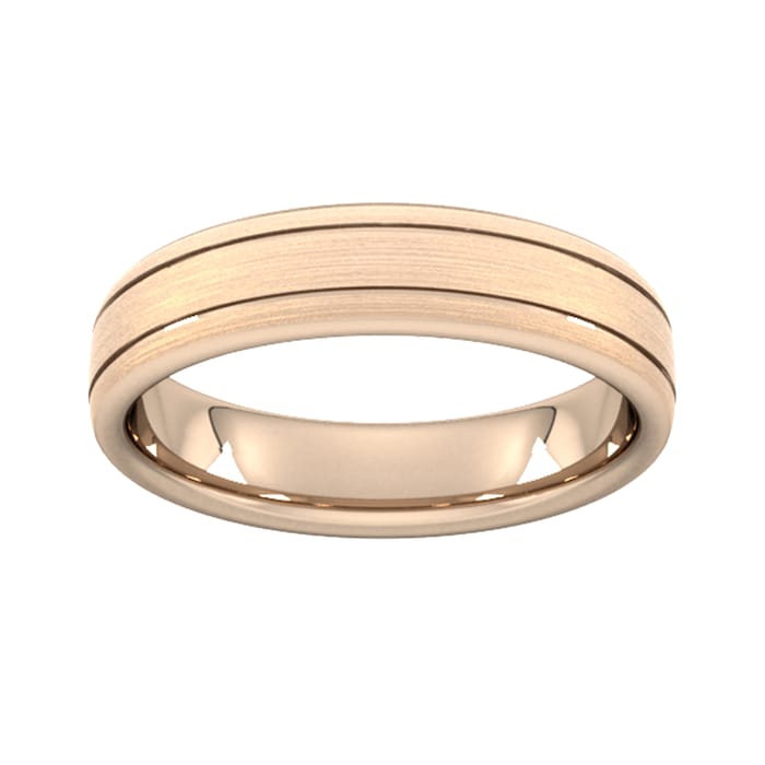 Goldsmiths 5mm Slight Court Extra Heavy Matt Finish With Double Grooves Wedding Ring In 9 Carat Rose Gold - Ring Size P