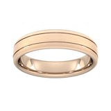 Goldsmiths 5mm Slight Court Extra Heavy Matt Finish With Double Grooves Wedding Ring In 9 Carat Rose Gold - Ring Size Q