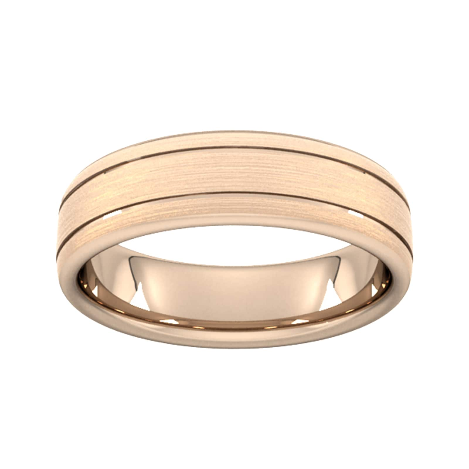 6mm Slight Court Extra Heavy Matt Finish With Double Grooves Wedding Ring In 9 Carat Rose Gold - Ring Size S