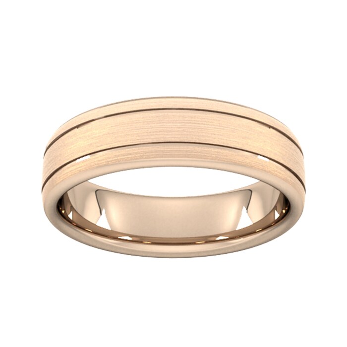 Goldsmiths 6mm Slight Court Extra Heavy Matt Finish With Double Grooves Wedding Ring In 9 Carat Rose Gold