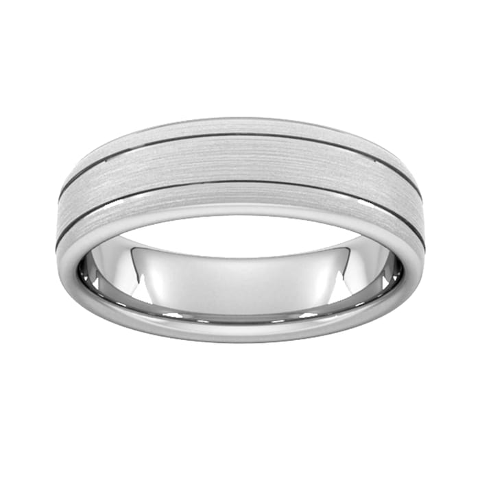 Goldsmiths 6mm Slight Court Standard Matt Finish With Double Grooves Wedding Ring In 18 Carat White Gold - Ring Size H