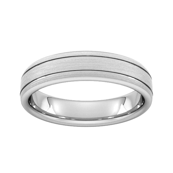 Goldsmiths 5mm Slight Court Extra Heavy Matt Finish With Double Grooves Wedding Ring In 18 Carat White Gold