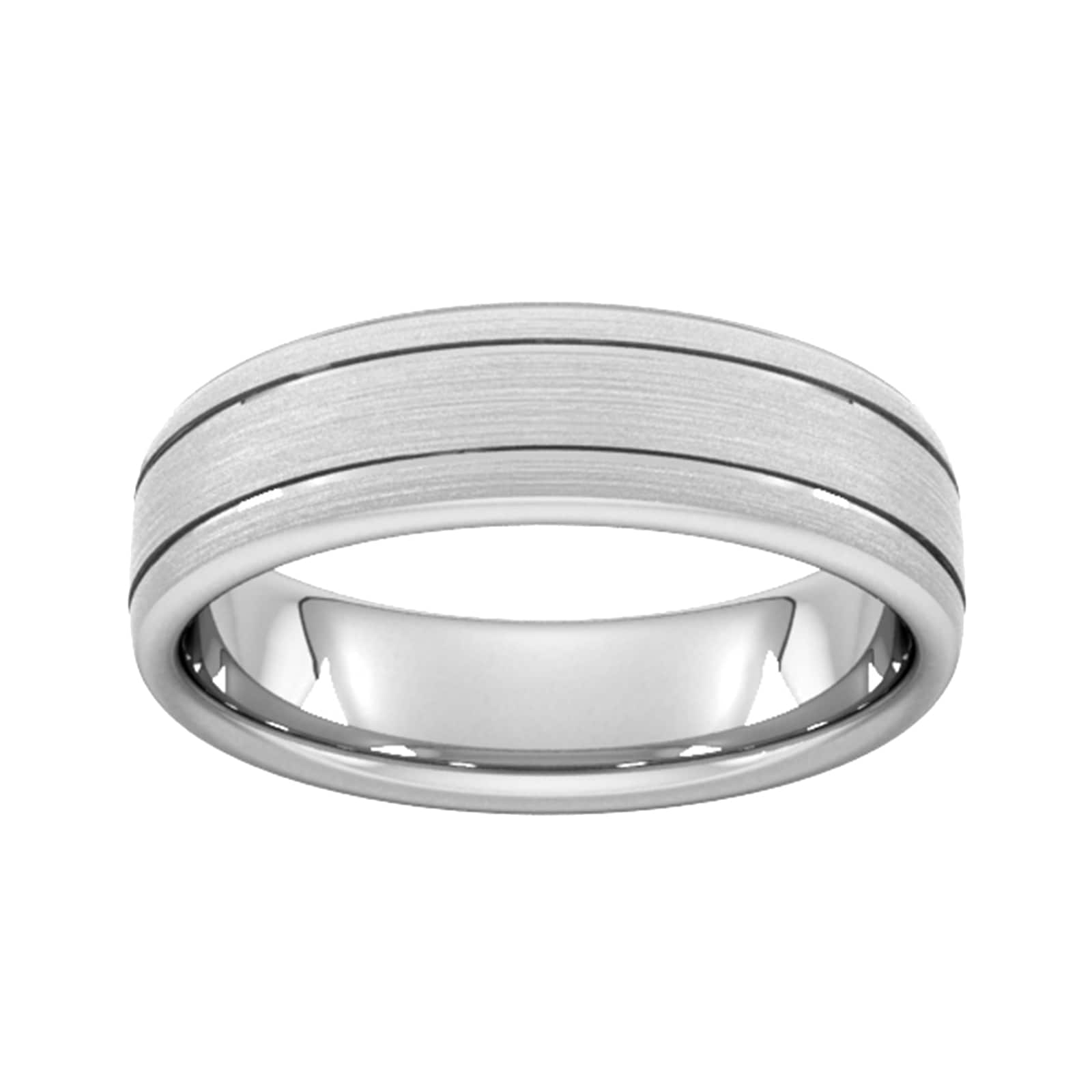 6mm Slight Court Extra Heavy Matt Finish With Double Grooves Wedding Ring In 18 Carat White Gold - Ring Size V