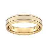 Goldsmiths 5mm Slight Court Standard Matt Finish With Double Grooves Wedding Ring In 18 Carat Yellow Gold - Ring Size S