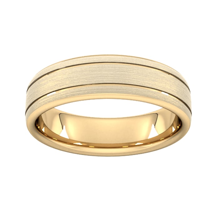 Goldsmiths 6mm Slight Court Standard Matt Finish With Double Grooves Wedding Ring In 18 Carat Yellow Gold - Ring Size Q
