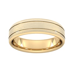 08301225 - 6mm Slight Court Standard Matt Finish With Double Grooves Wedding Ring In 18 Carat Yellow Gold