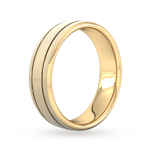 Goldsmiths 6mm Slight Court Standard Matt Finish With Double Grooves Wedding Ring In 18 Carat Yellow Gold - Ring Size Q