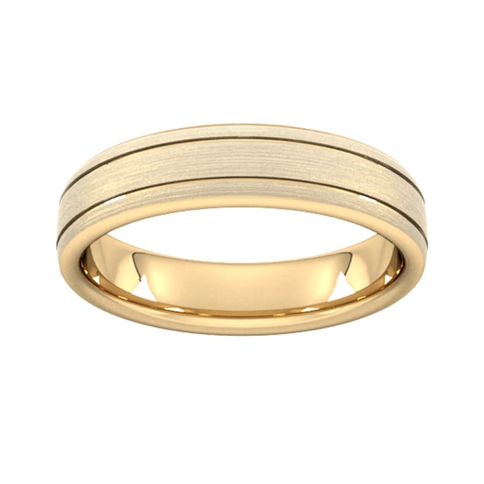 Goldsmiths 5mm Slight Court Heavy Matt Finish With Double Grooves Wedding Ring In 18 Carat Yellow Gold