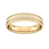 Goldsmiths 5mm Slight Court Heavy Matt Finish With Double Grooves Wedding Ring In 18 Carat Yellow Gold