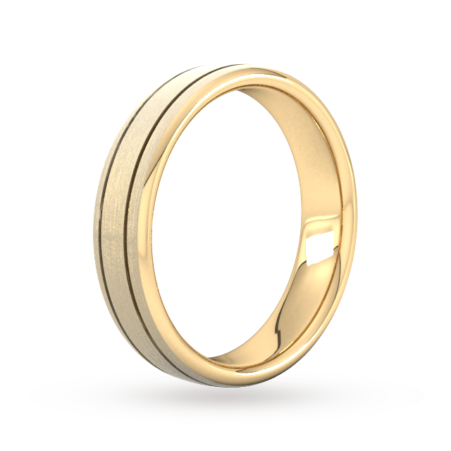 Goldsmiths 5mm Slight Court Heavy Matt Finish With Double Grooves Wedding Ring In 18 Carat Yellow Gold