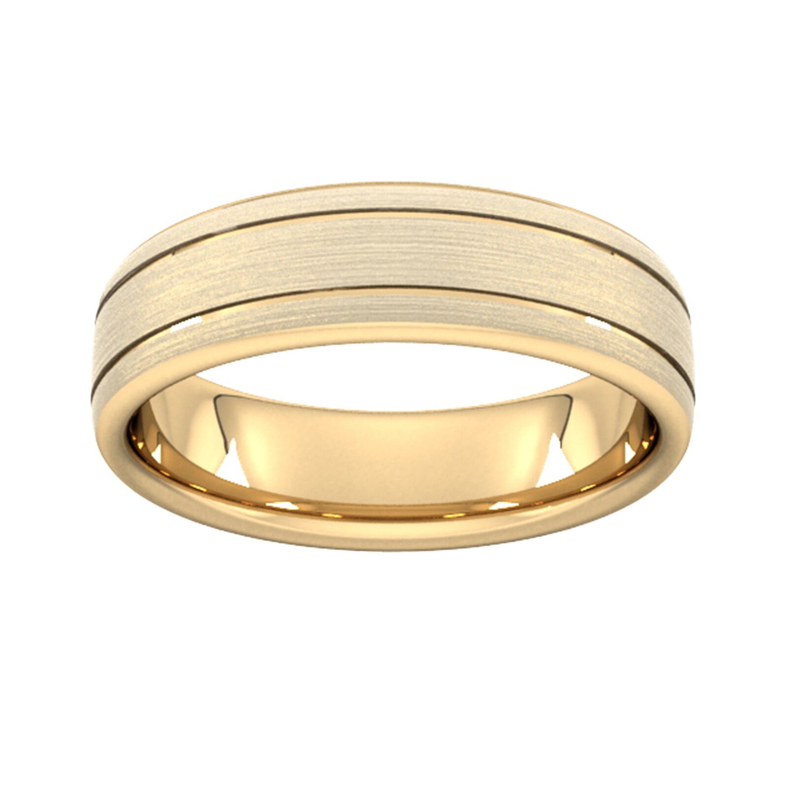 6mm Slight Court Heavy Matt Finish With Double Grooves Wedding Ring In 18 Carat Yellow Gold - Ring Size I