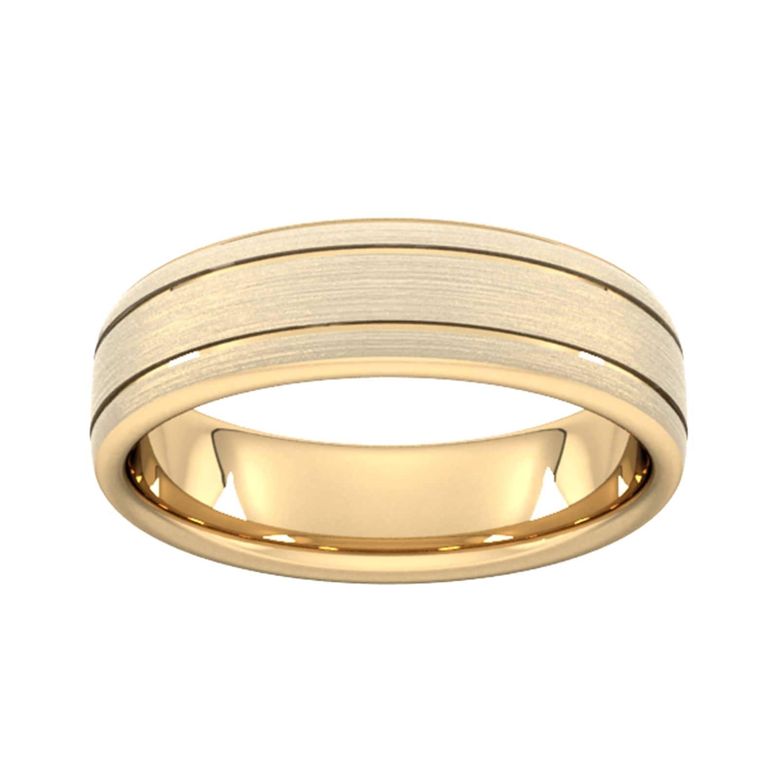 6mm Slight Court Extra Heavy Matt Finish With Double Grooves Wedding Ring In 18 Carat Yellow Gold - Ring Size G