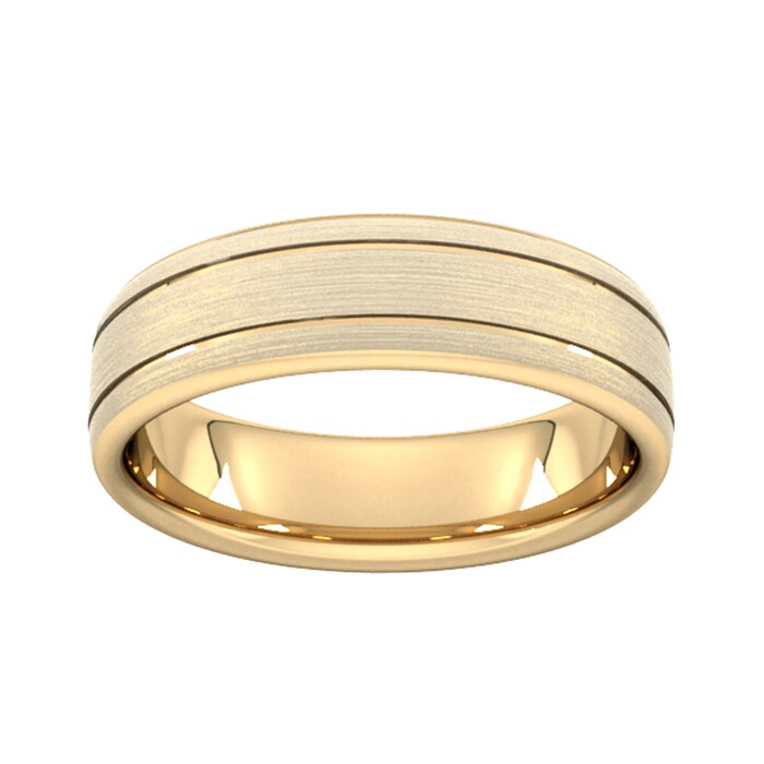 Goldsmiths 6mm Slight Court Extra Heavy Matt Finish With Double Grooves Wedding Ring In 18 Carat Yellow Gold - Ring Size Q