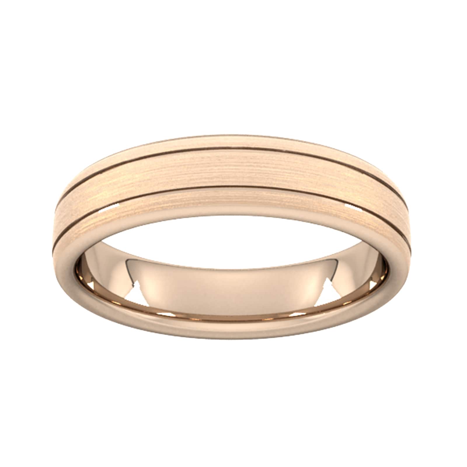 5mm Slight Court Standard Matt Finish With Double Grooves Wedding Ring In 18 Carat Rose Gold - Ring Size K