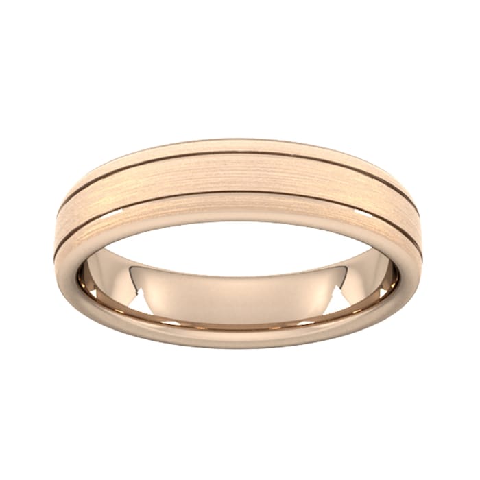 Goldsmiths 5mm Slight Court Standard Matt Finish With Double Grooves Wedding Ring In 18 Carat Rose Gold