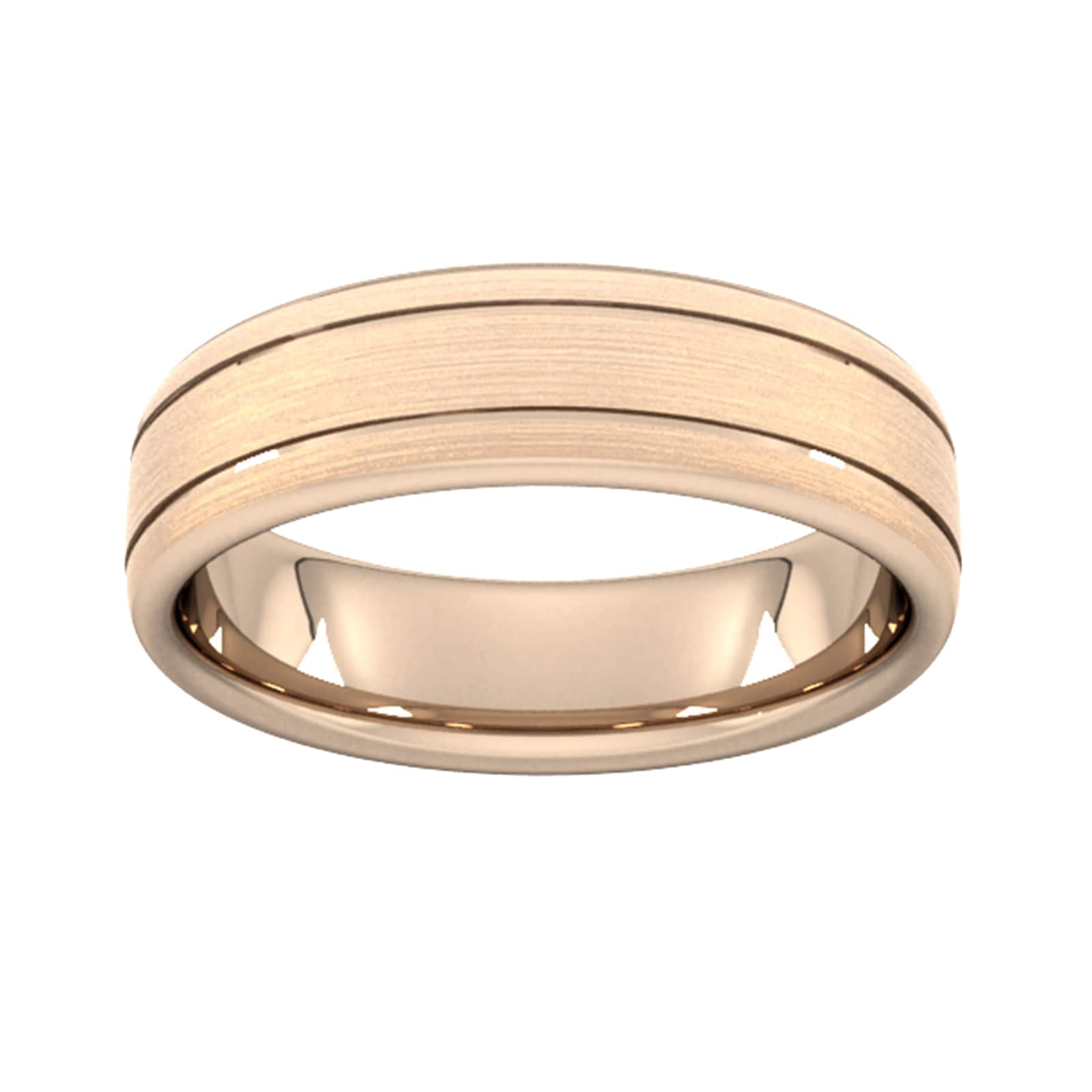 6mm Slight Court Standard Matt Finish With Double Grooves Wedding Ring In 18 Carat Rose Gold - Ring Size S