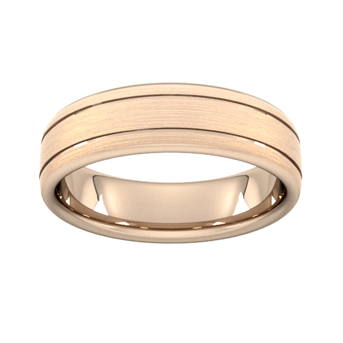 Goldsmiths 6mm Slight Court Standard Matt Finish With Double Grooves Wedding Ring In 18 Carat Rose Gold