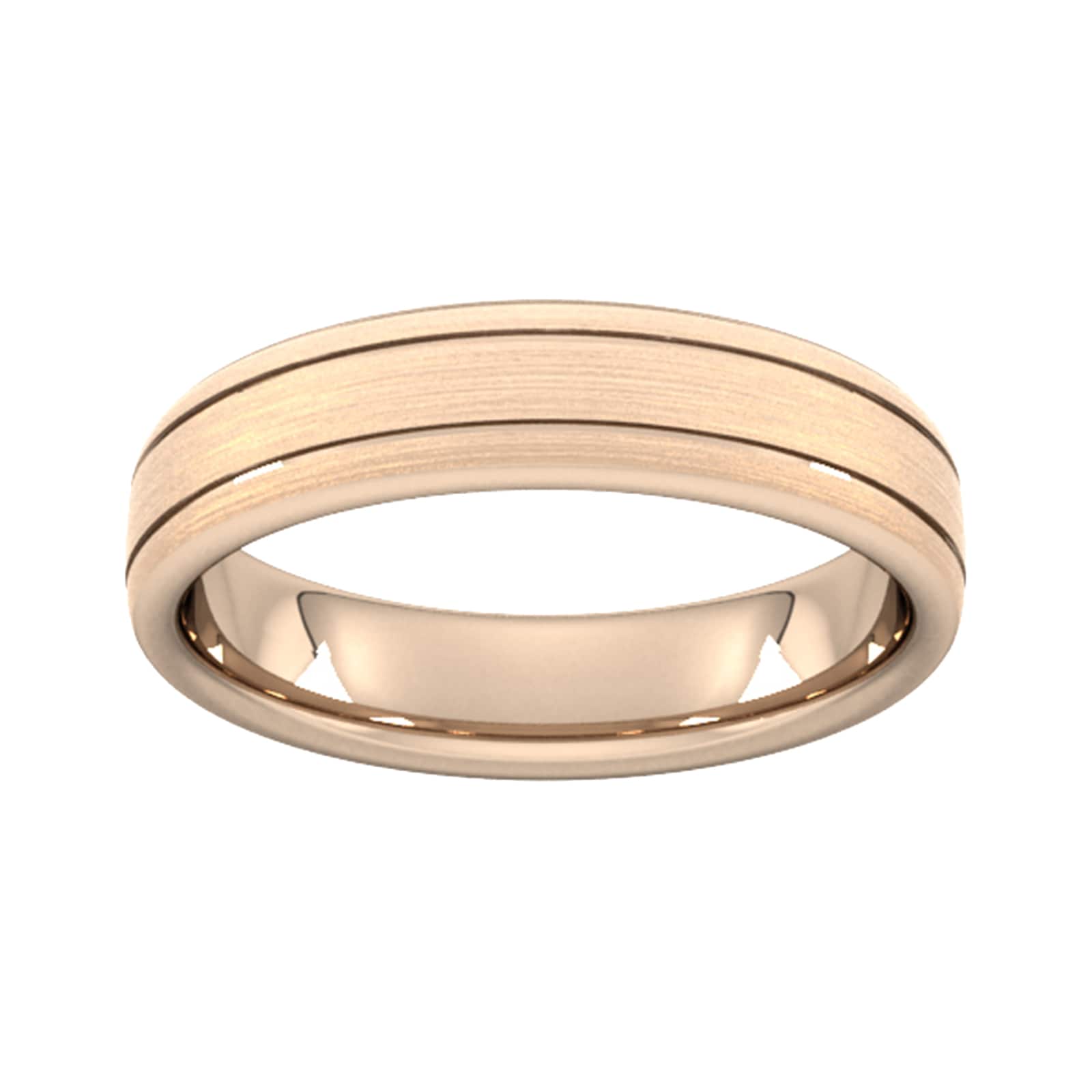 5mm Slight Court Heavy Matt Finish With Double Grooves Wedding Ring In 18 Carat Rose Gold - Ring Size P