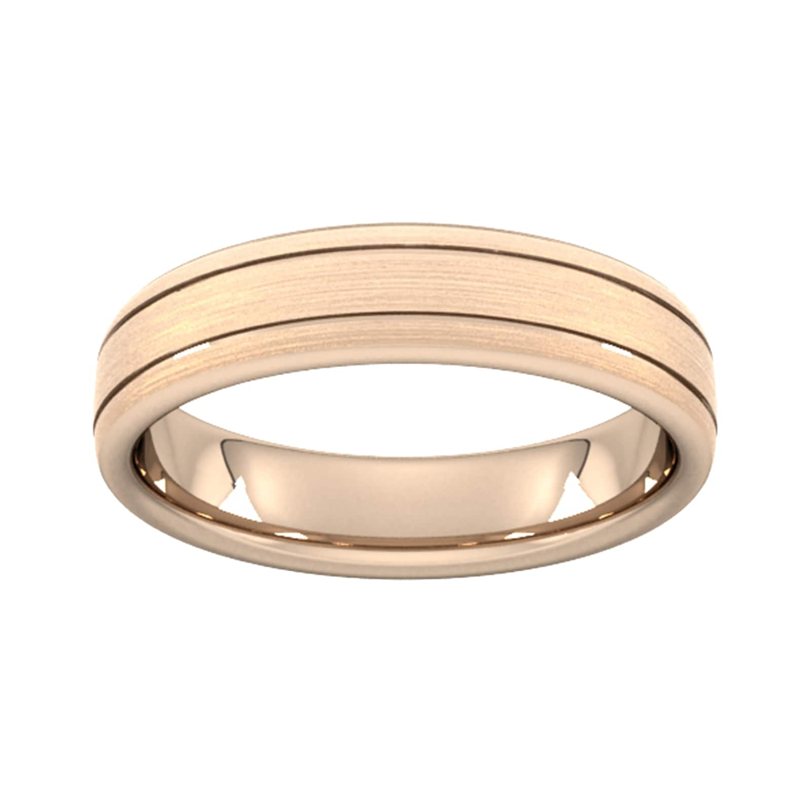 5mm Slight Court Heavy Matt Finish With Double Grooves Wedding Ring In 18 Carat Rose Gold - Ring Size K