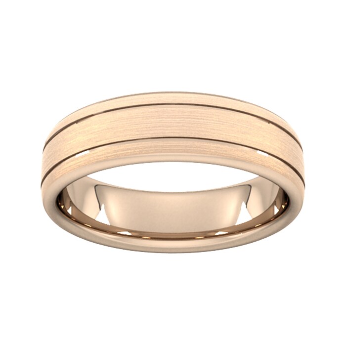 Goldsmiths 6mm Slight Court Heavy Matt Finish With Double Grooves Wedding Ring In 18 Carat Rose Gold - Ring Size G