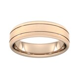 Goldsmiths 6mm Slight Court Heavy Matt Finish With Double Grooves Wedding Ring In 18 Carat Rose Gold - Ring Size G