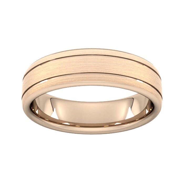Goldsmiths 6mm Slight Court Extra Heavy Matt Finish With Double Grooves Wedding Ring In 18 Carat Rose Gold