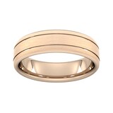 Goldsmiths 6mm Slight Court Extra Heavy Matt Finish With Double Grooves Wedding Ring In 18 Carat Rose Gold