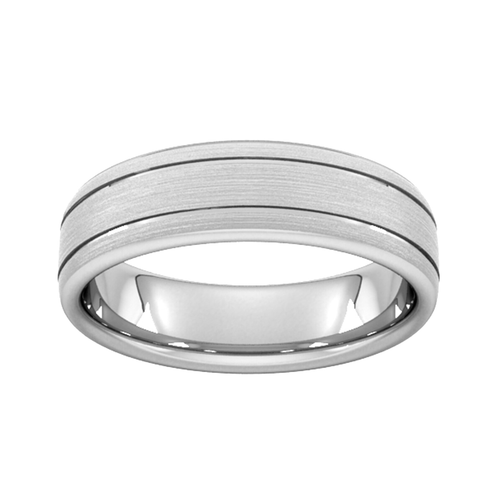 6mm Slight Court Extra Heavy Matt Finish With Double Grooves Wedding Ring In Platinum - Ring Size K
