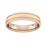 Goldsmiths 5mm Flat Court Heavy Matt Finish With Double Grooves Wedding Ring In 9 Carat Rose Gold - Ring Size Q