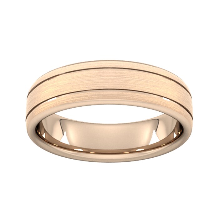 Goldsmiths 6mm Flat Court Heavy Matt Finish With Double Grooves Wedding Ring In 9 Carat Rose Gold - Ring Size I
