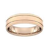 Goldsmiths 6mm Flat Court Heavy Matt Finish With Double Grooves Wedding Ring In 9 Carat Rose Gold - Ring Size I
