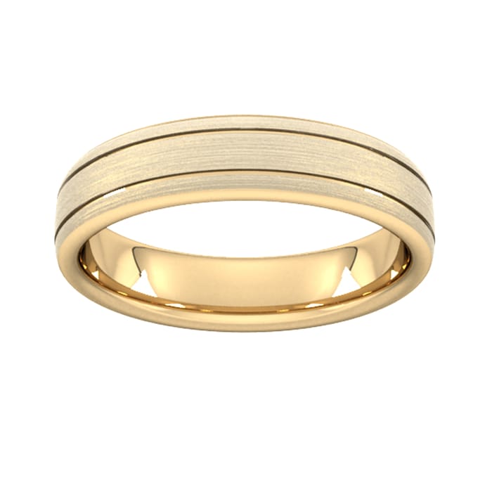 Goldsmiths 5mm Flat Court Heavy Matt Finish With Double Grooves Wedding Ring In 18 Carat Yellow Gold - Ring Size Q